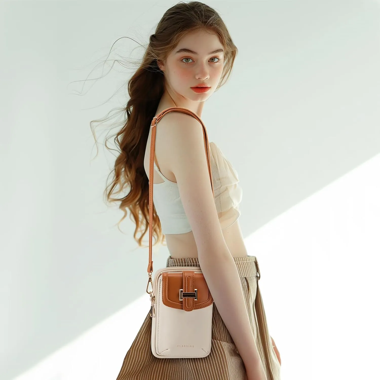 Missnine Small Crossbody Bags for Women Vegan Leather Cell Phone Purses Trendy RFID Wallet Purses with Adjustable Strap