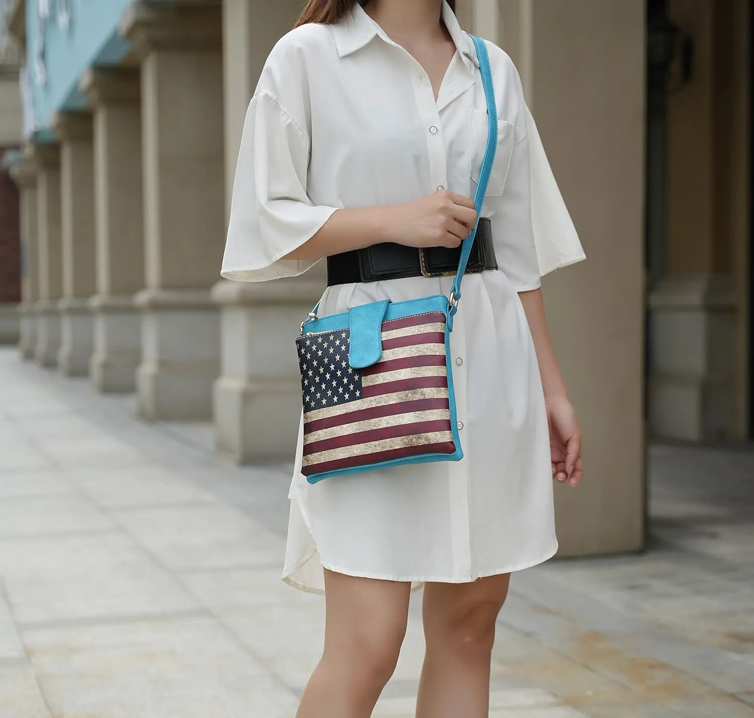 MKF Collection Patriotic Crossbody Bag for Women, American Flag Vegan Leather Usa Shoulder Bag Purse By Mia K