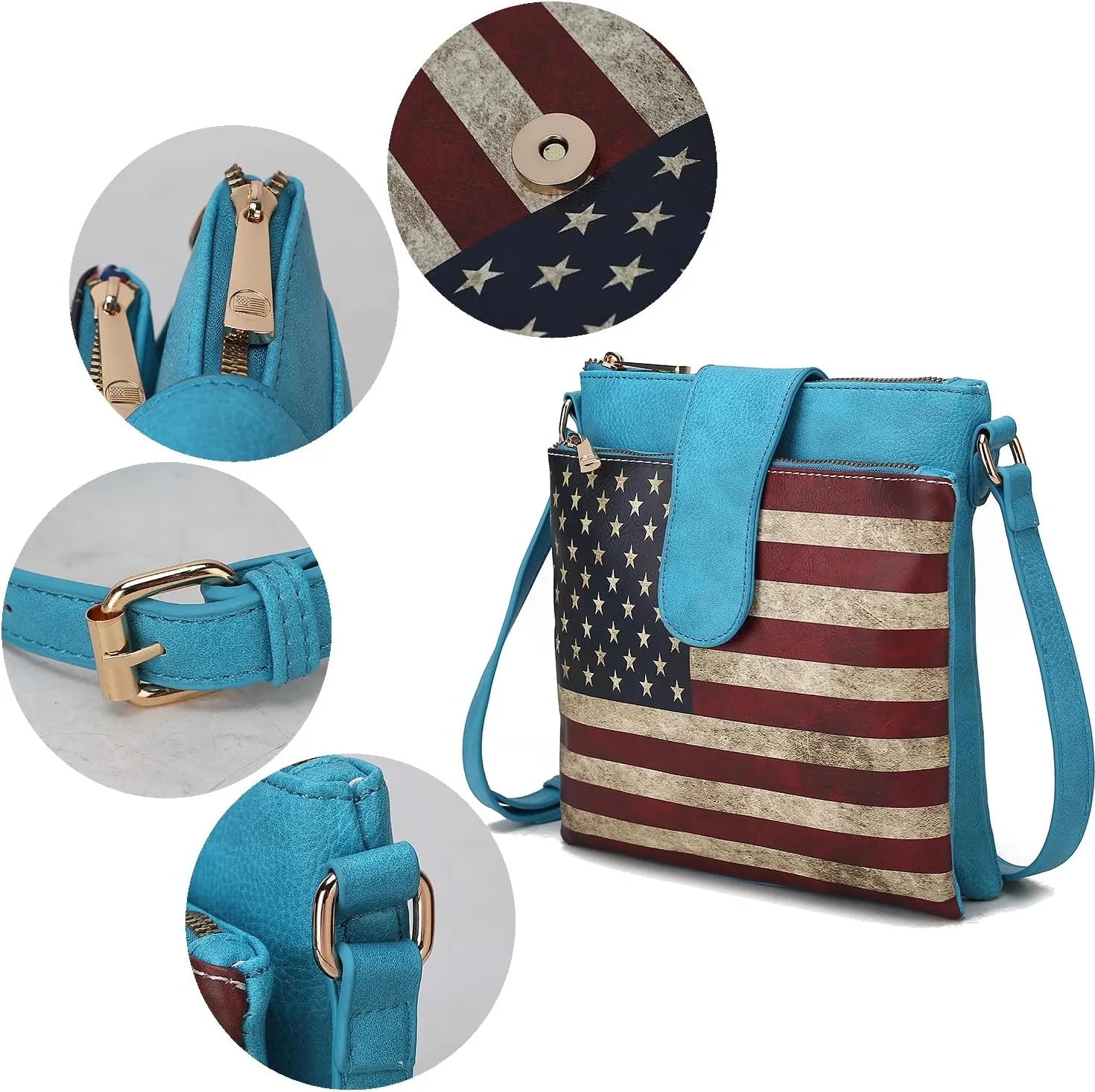 MKF Collection Patriotic Crossbody Bag for Women, American Flag Vegan Leather Usa Shoulder Bag Purse By Mia K