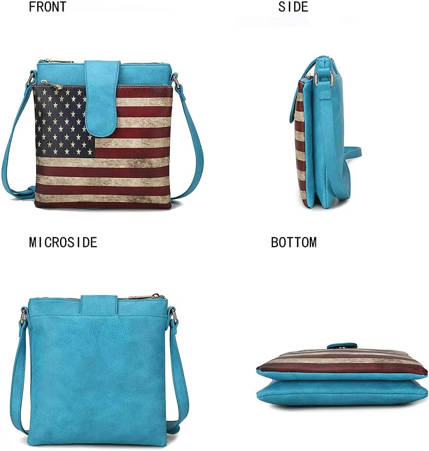 MKF Collection Patriotic Crossbody Bag for Women, American Flag Vegan Leather Usa Shoulder Bag Purse By Mia K