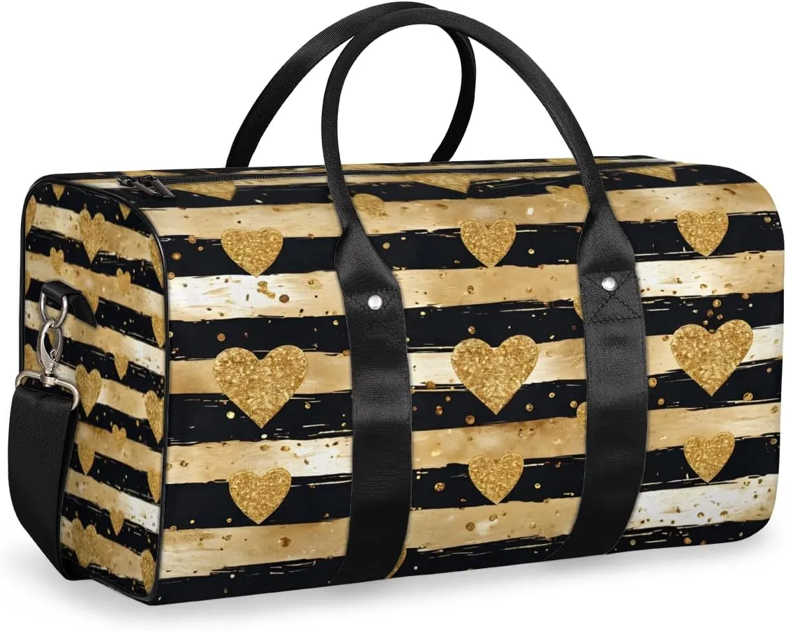 Modern Gold Dots Travel Duffle Bag for Women Men Gym Duffel Foldable Bag Waterproof Weekender Gold Love Duffle Tote