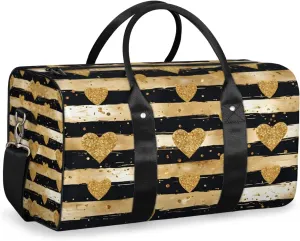Modern Gold Dots Travel Duffle Bag for Women Men Gym Duffel Foldable Bag Waterproof Weekender Gold Love Duffle Tote