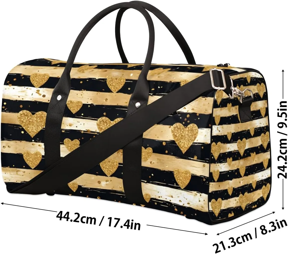 Modern Gold Dots Travel Duffle Bag for Women Men Gym Duffel Foldable Bag Waterproof Weekender Gold Love Duffle Tote