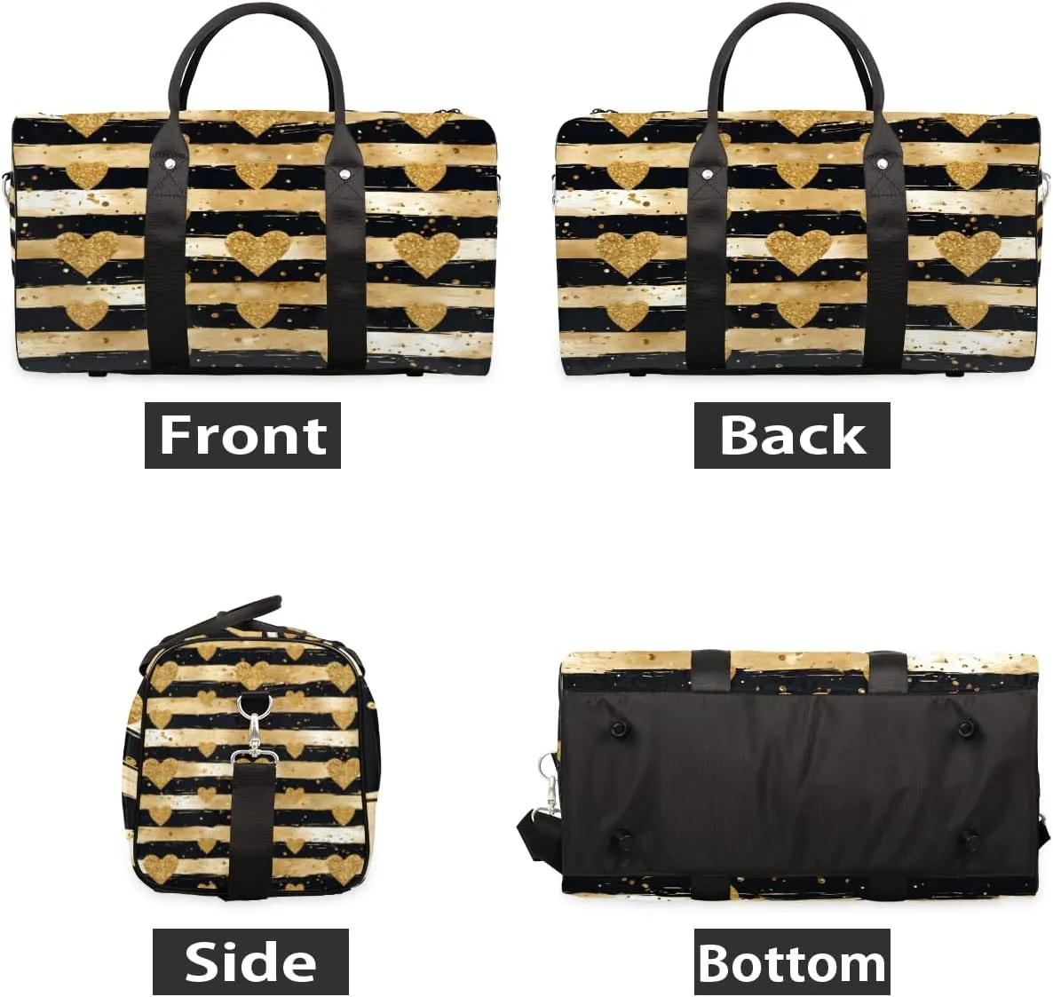 Modern Gold Dots Travel Duffle Bag for Women Men Gym Duffel Foldable Bag Waterproof Weekender Gold Love Duffle Tote