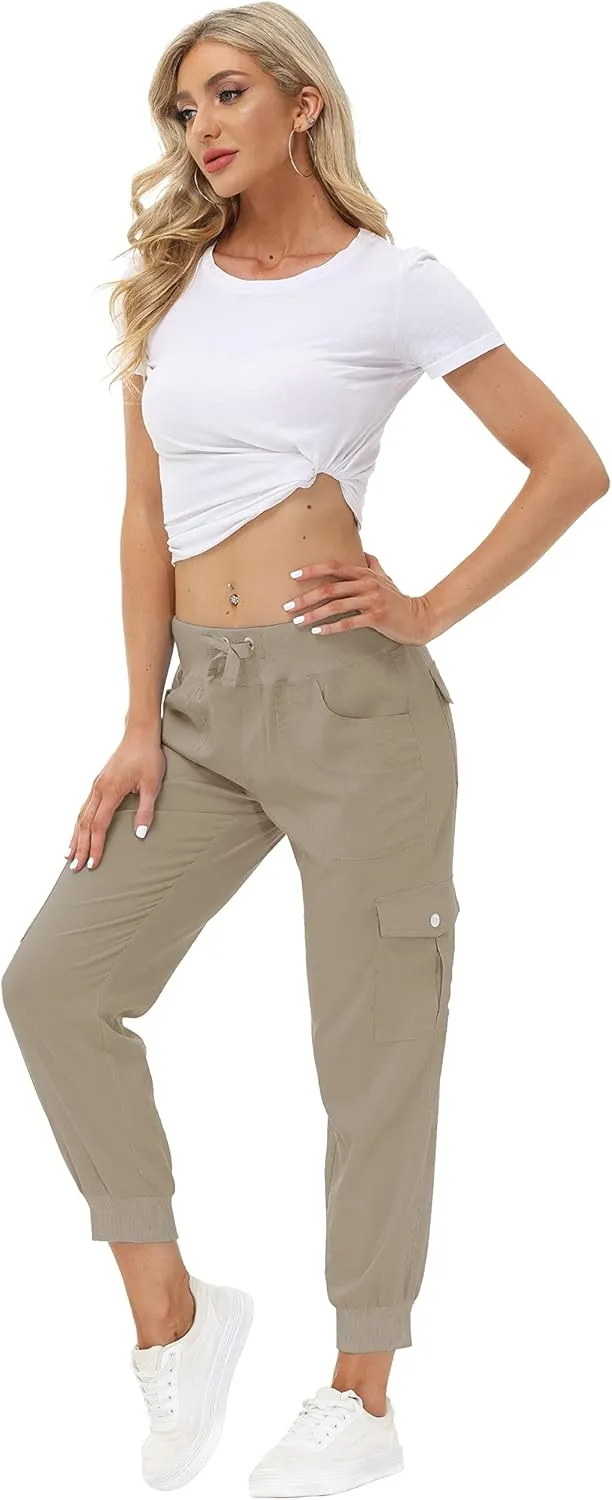 MoFiz Women's Lightweight Hiking Cargo Pants Outdoor Quick Dry Casual Travel Sweatpants Joggers Elastic Waist Button Pockets