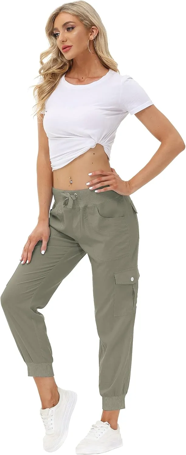 MoFiz Women's Lightweight Hiking Cargo Pants Outdoor Quick Dry Casual Travel Sweatpants Joggers Elastic Waist Button Pockets