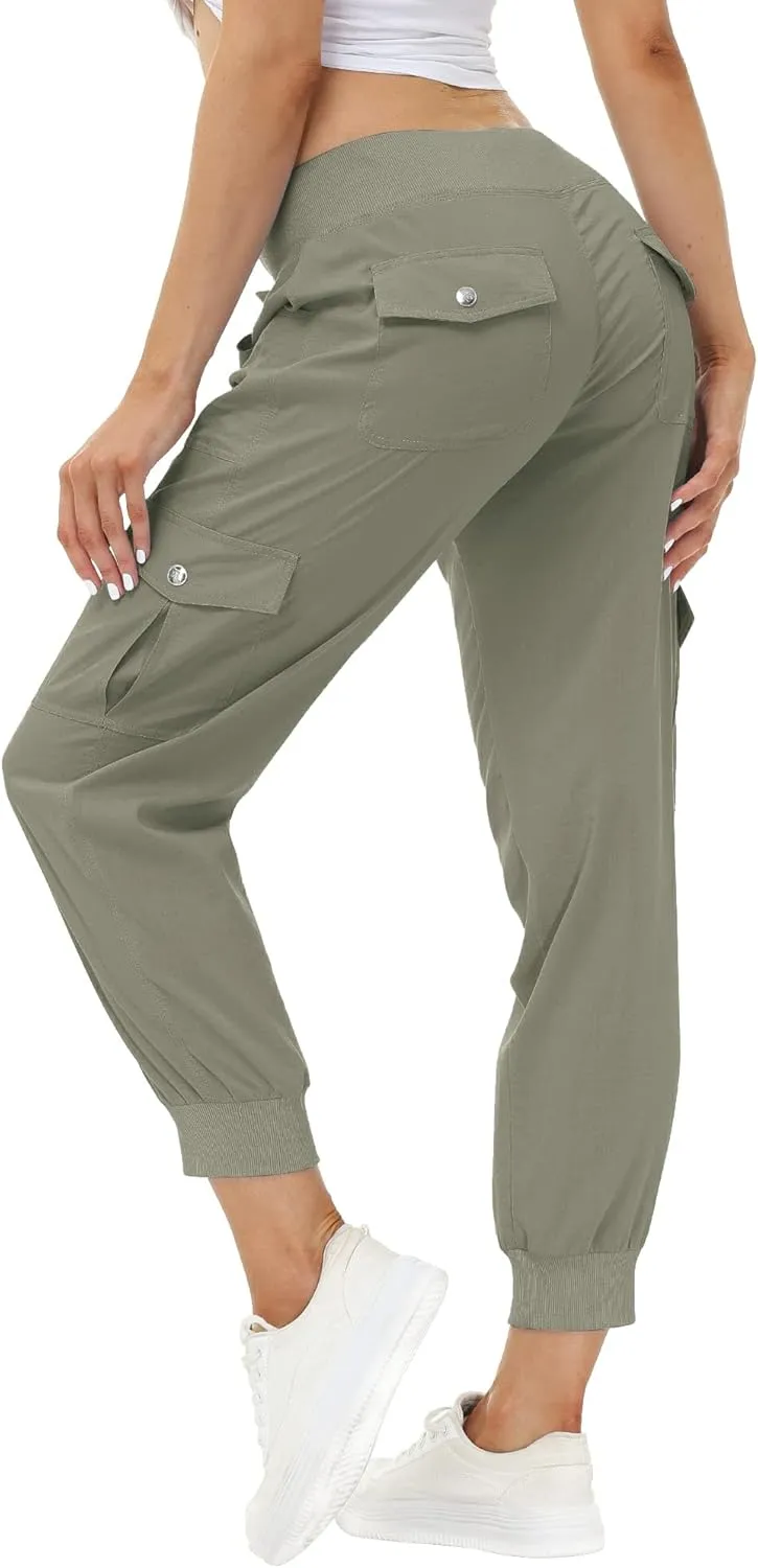 MoFiz Women's Lightweight Hiking Cargo Pants Outdoor Quick Dry Casual Travel Sweatpants Joggers Elastic Waist Button Pockets