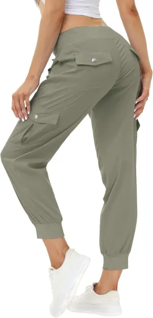 MoFiz Women's Lightweight Hiking Cargo Pants Outdoor Quick Dry Casual Travel Sweatpants Joggers Elastic Waist Button Pockets