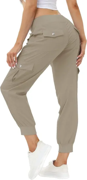MoFiz Women's Lightweight Hiking Cargo Pants Outdoor Quick Dry Casual Travel Sweatpants Joggers Elastic Waist Button Pockets