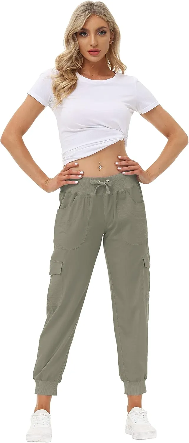 MoFiz Women's Lightweight Hiking Cargo Pants Outdoor Quick Dry Casual Travel Sweatpants Joggers Elastic Waist Button Pockets