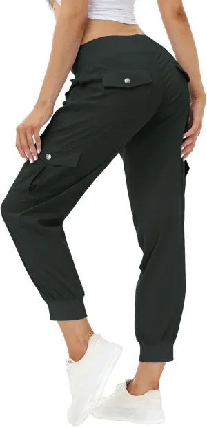 MoFiz Women's Lightweight Hiking Cargo Pants Outdoor Quick Dry Casual Travel Sweatpants Joggers Elastic Waist Button Pockets
