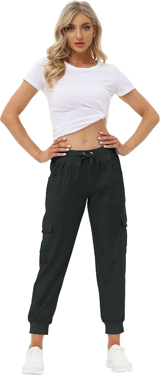 MoFiz Women's Lightweight Hiking Cargo Pants Outdoor Quick Dry Casual Travel Sweatpants Joggers Elastic Waist Button Pockets
