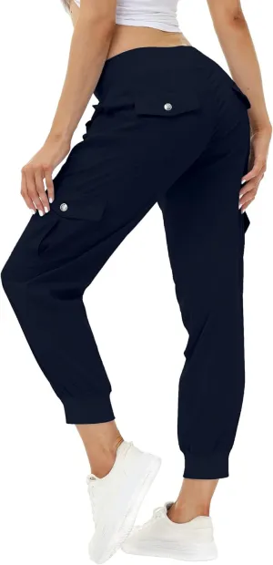 MoFiz Women's Lightweight Hiking Cargo Pants Outdoor Quick Dry Casual Travel Sweatpants Joggers Elastic Waist Button Pockets