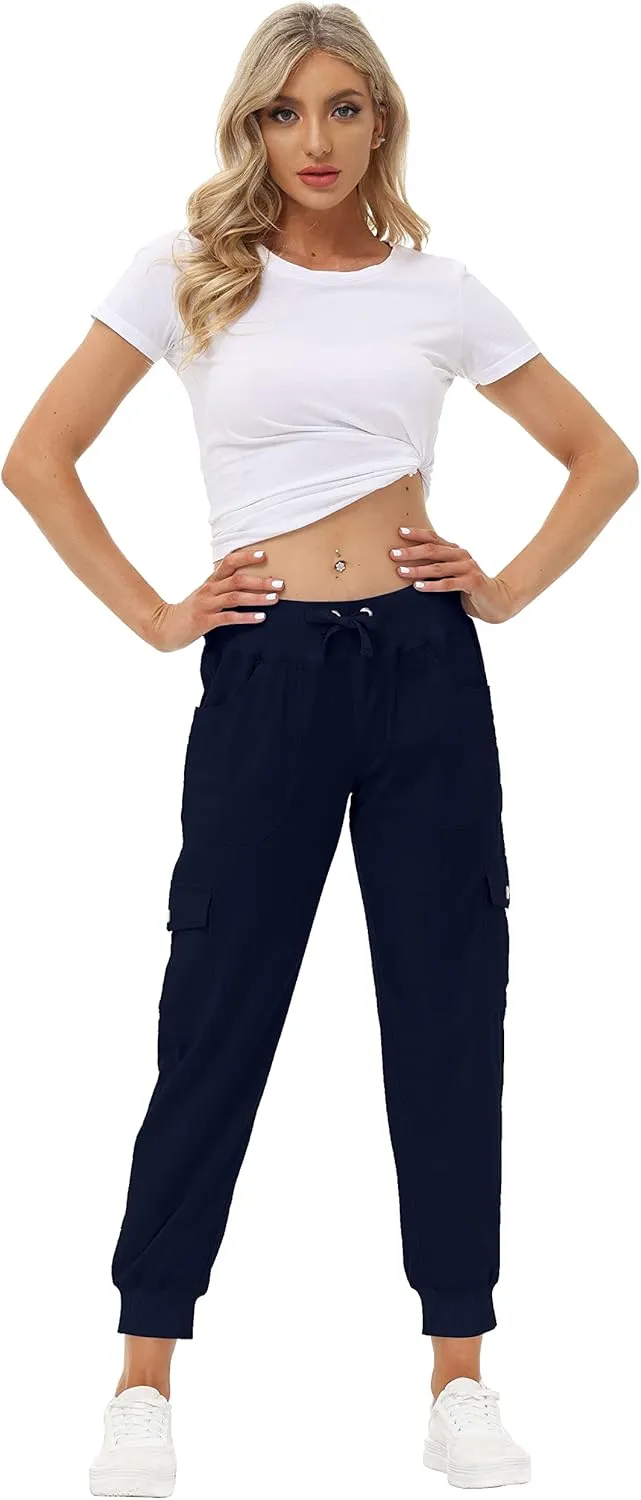 MoFiz Women's Lightweight Hiking Cargo Pants Outdoor Quick Dry Casual Travel Sweatpants Joggers Elastic Waist Button Pockets