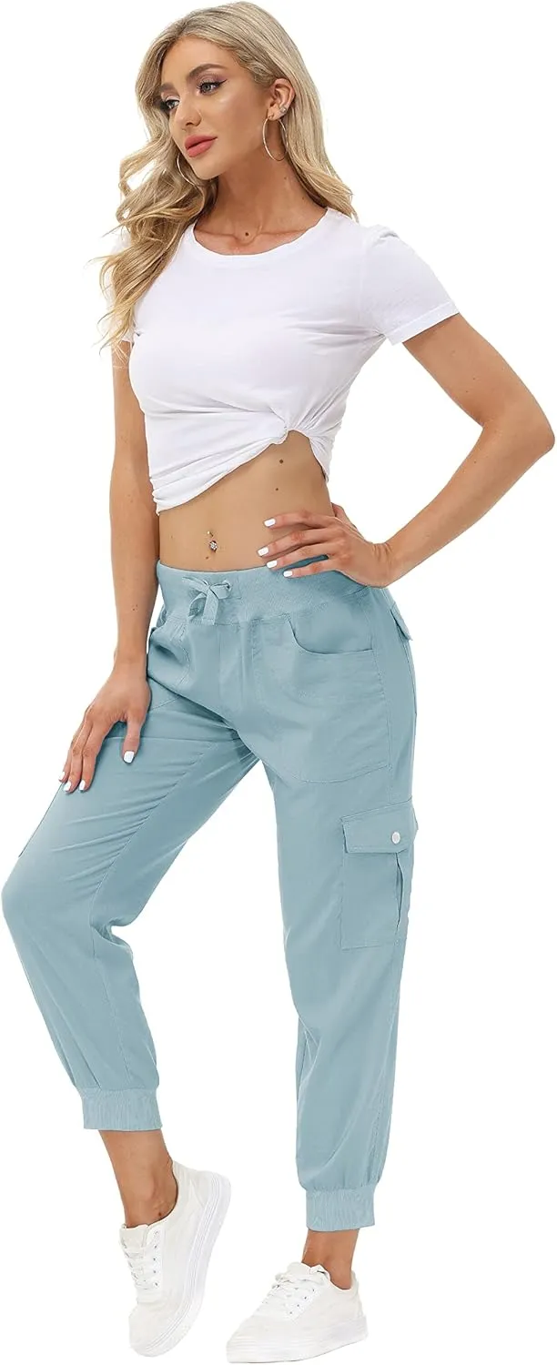 MoFiz Women's Lightweight Hiking Cargo Pants Outdoor Quick Dry Casual Travel Sweatpants Joggers Elastic Waist Button Pockets