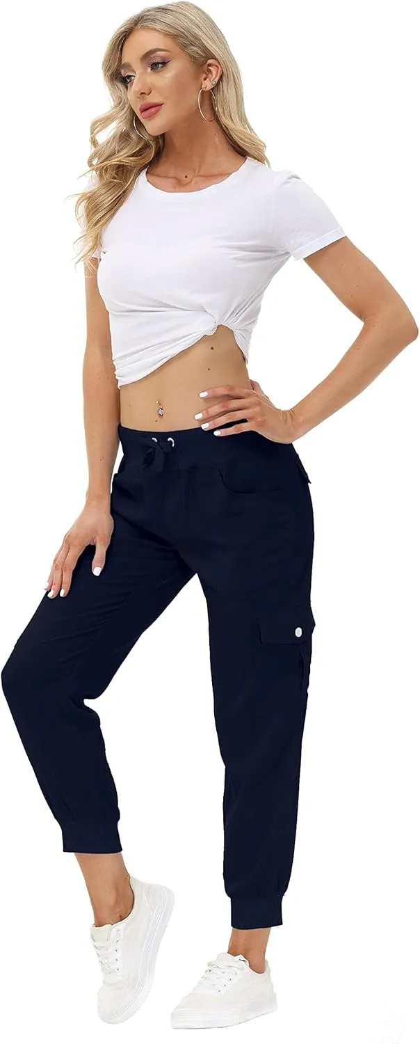 MoFiz Women's Lightweight Hiking Cargo Pants Outdoor Quick Dry Casual Travel Sweatpants Joggers Elastic Waist Button Pockets