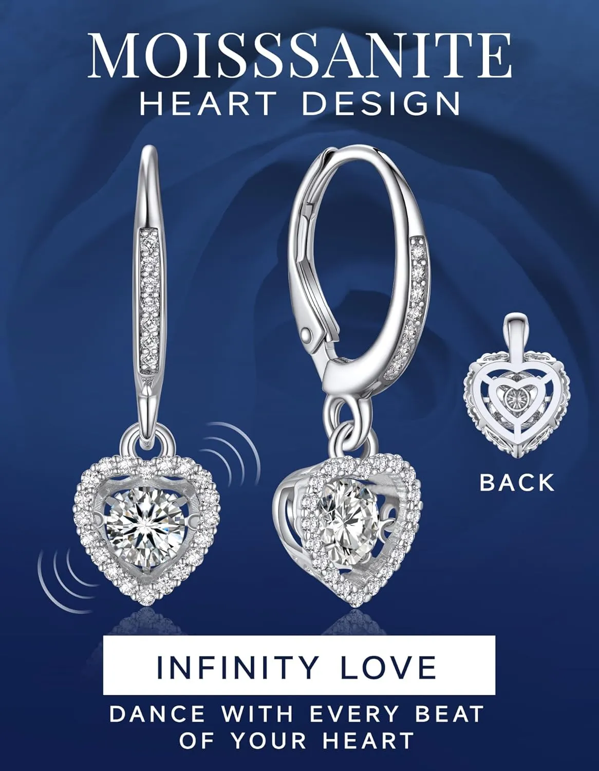 MomentWish Drop Earrings for Women, Women's Gift for Valentine Birthday, D Color VVS1 Dancing Moissanite Earrings, 925 Sterling Silver Dangle Earrings