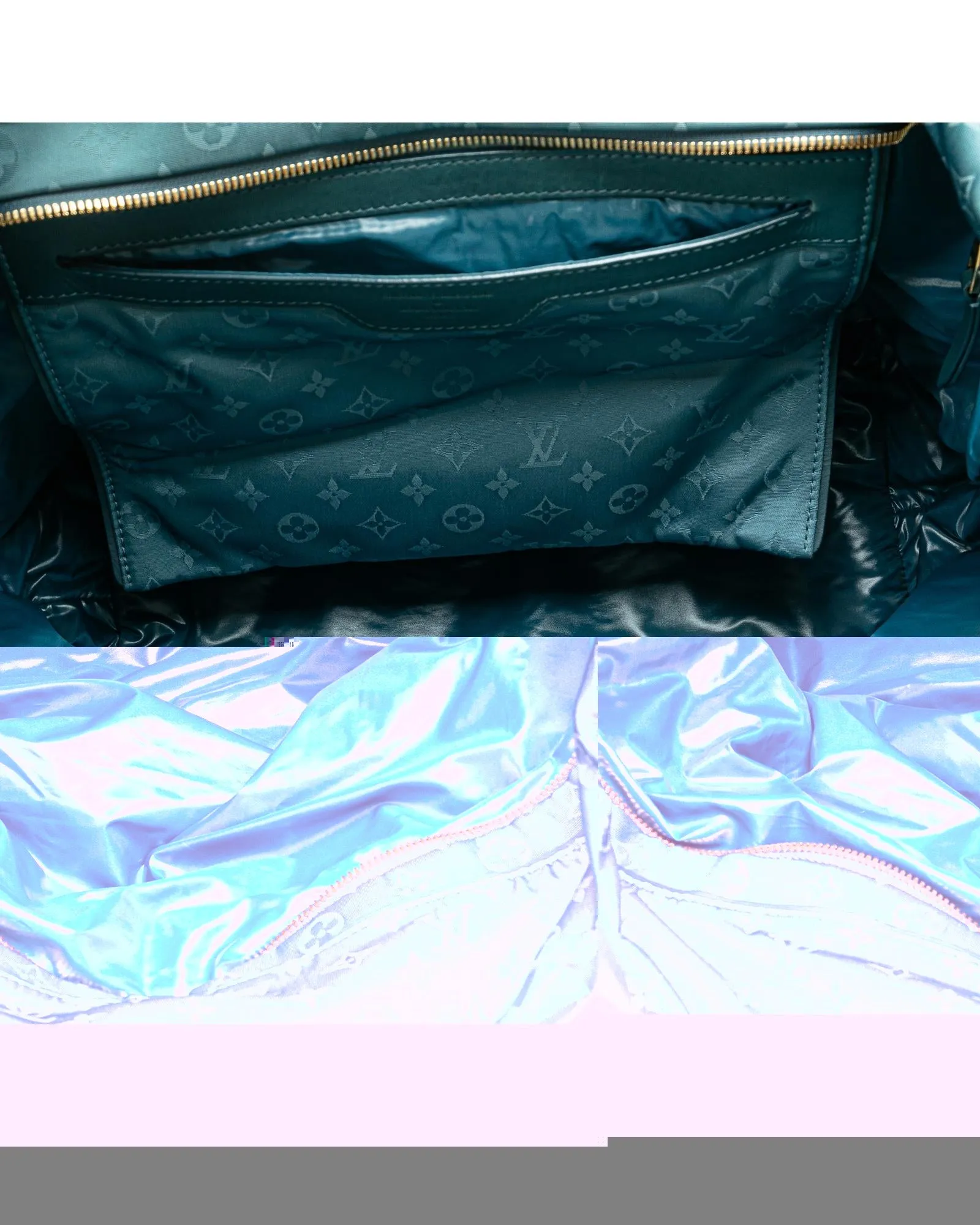 Monogram Nylon Beach Bag with Leather Handles and Detachable Strap