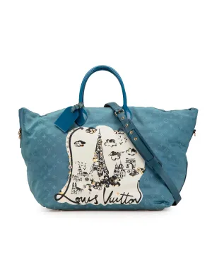 Monogram Nylon Beach Bag with Leather Handles and Detachable Strap