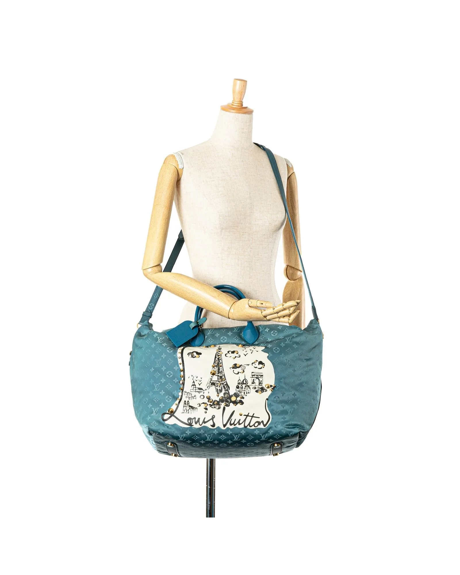 Monogram Nylon Beach Bag with Leather Handles and Detachable Strap