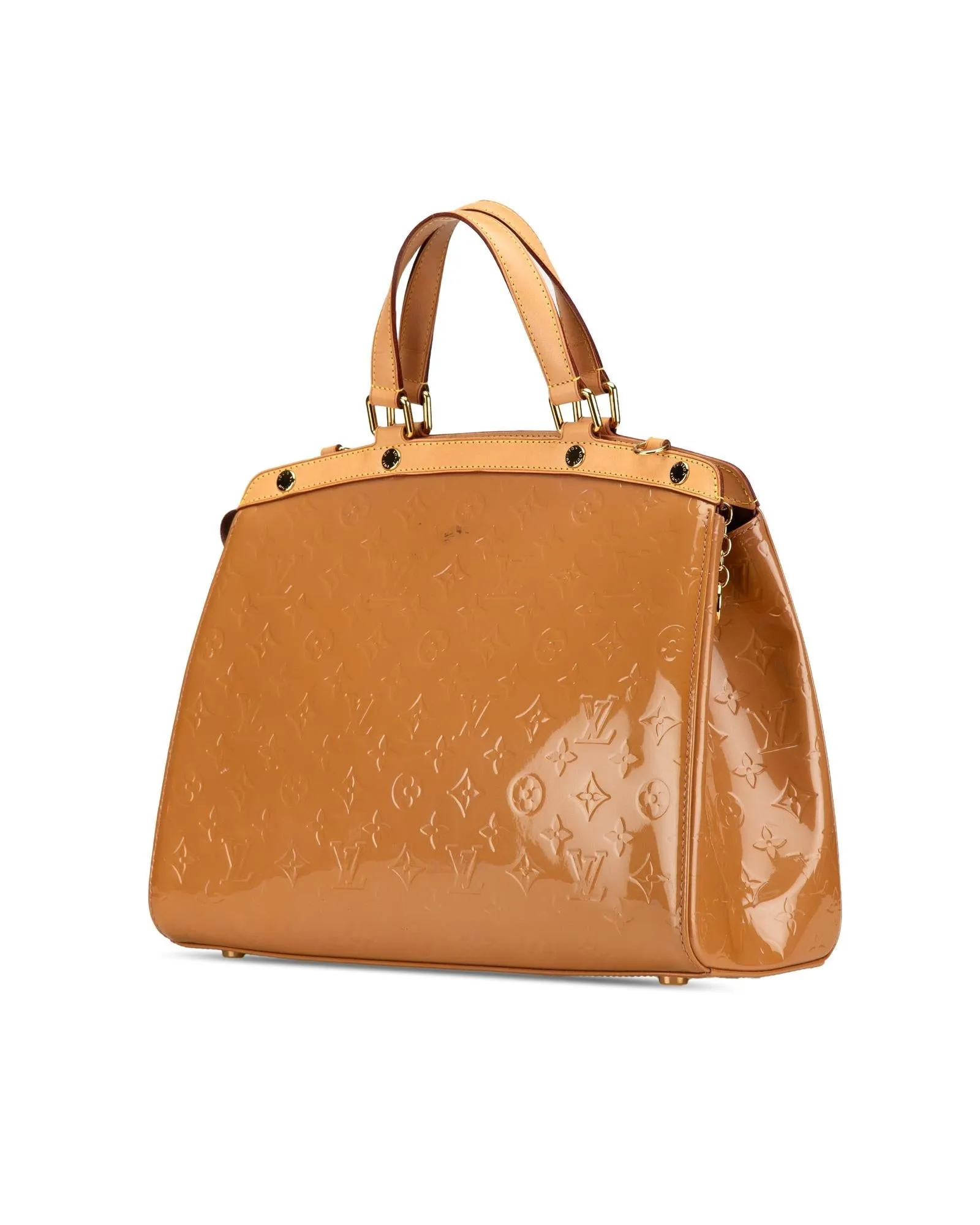 Monogram Vernis Leather Handbag with Vachetta Trim and Detachable Strap