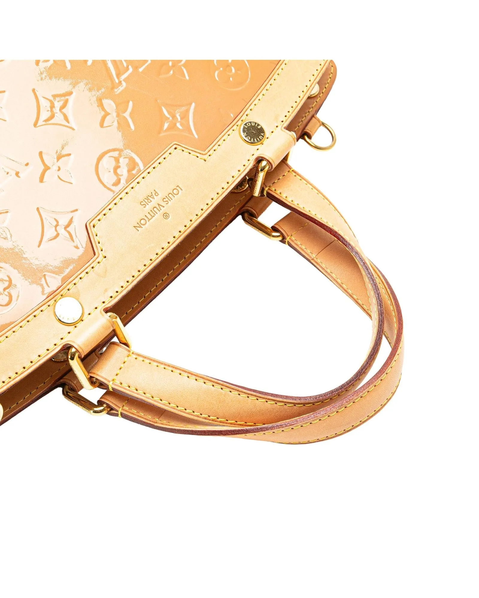 Monogram Vernis Leather Handbag with Vachetta Trim and Detachable Strap