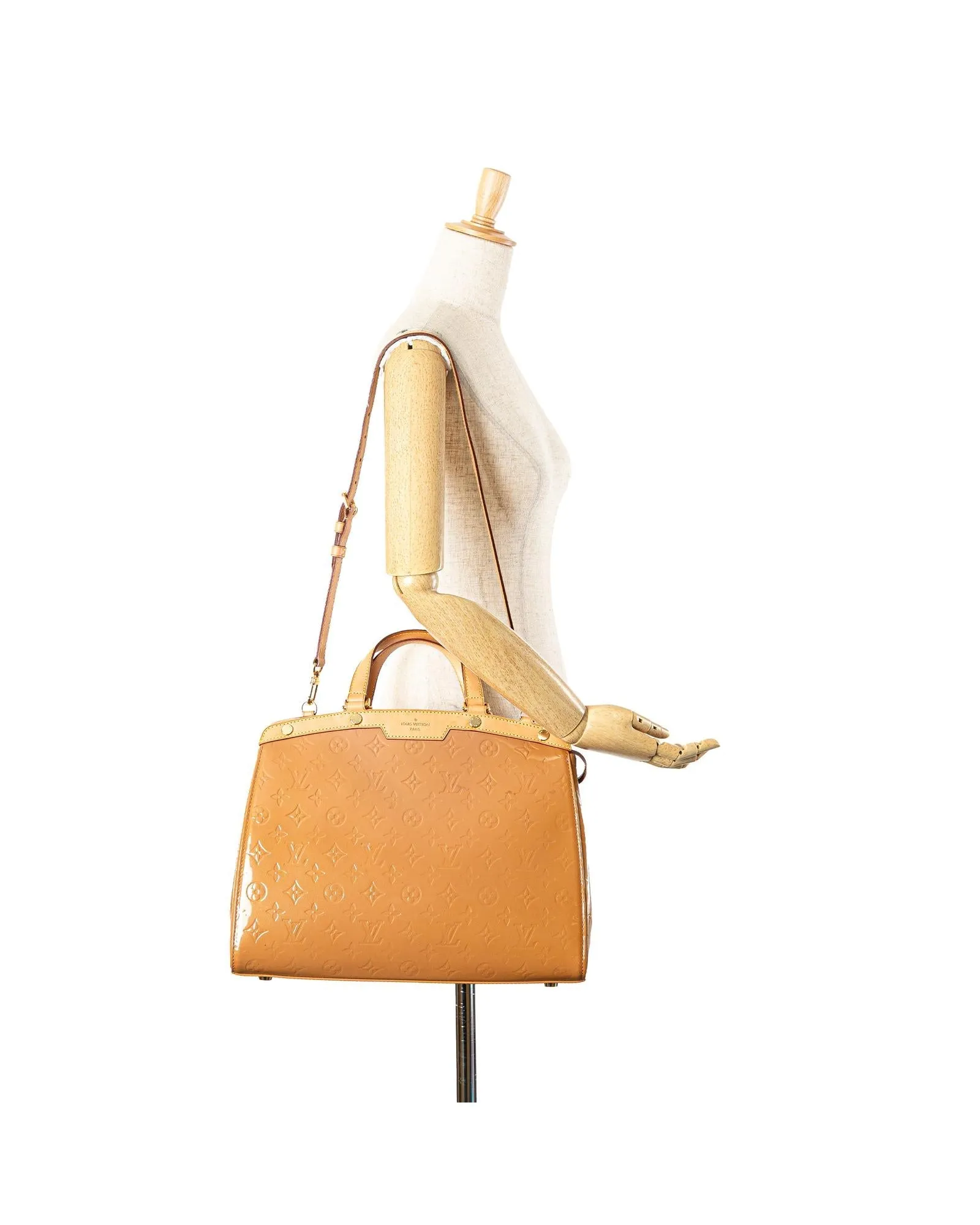 Monogram Vernis Leather Handbag with Vachetta Trim and Detachable Strap