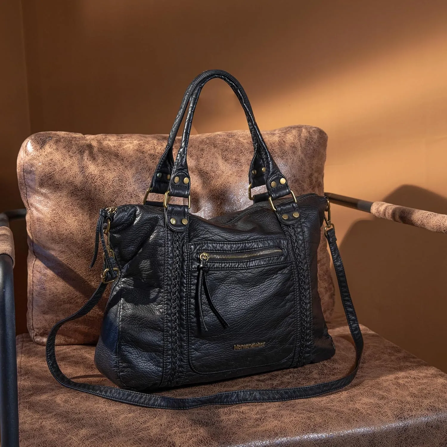Montana West Washed Leather Hobo Bags for Women Roomy Handbags with Crossbody Strap