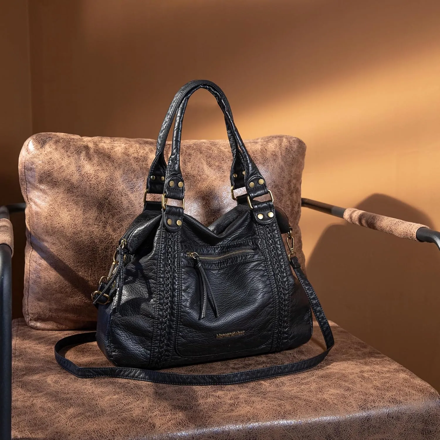 Montana West Washed Leather Hobo Bags for Women Roomy Handbags with Crossbody Strap
