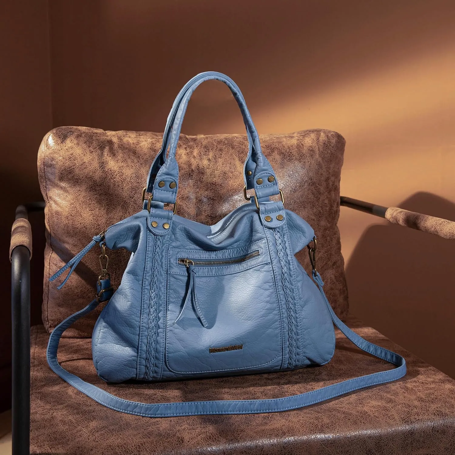 Montana West Washed Leather Hobo Bags for Women Roomy Handbags with Crossbody Strap