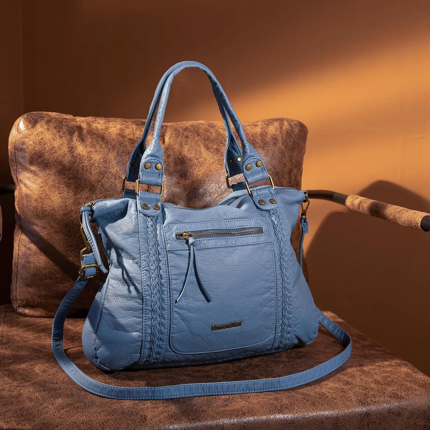 Montana West Washed Leather Hobo Bags for Women Roomy Handbags with Crossbody Strap