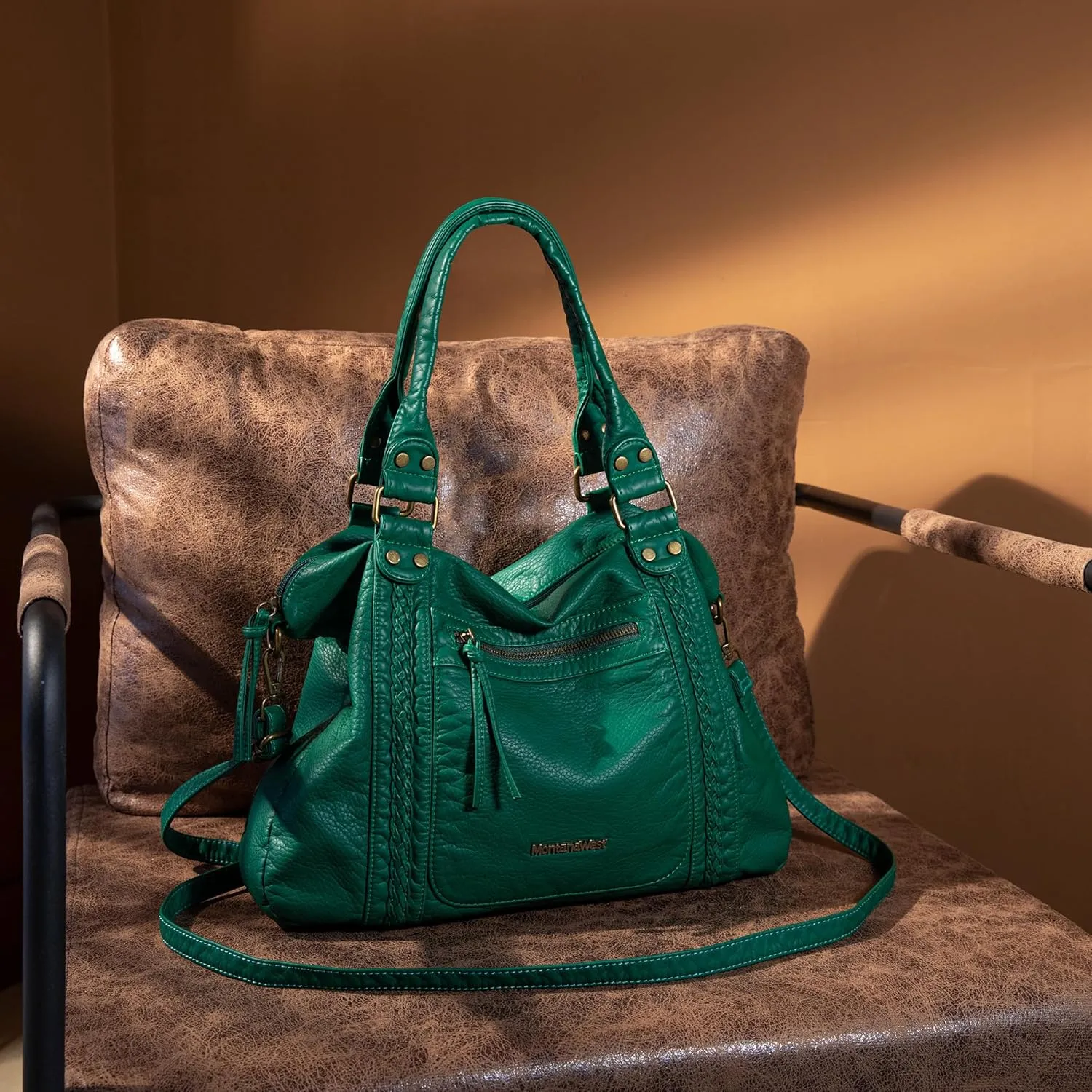 Montana West Washed Leather Hobo Bags for Women Roomy Handbags with Crossbody Strap