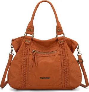 Montana West Washed Leather Hobo Bags for Women Roomy Handbags with Crossbody Strap