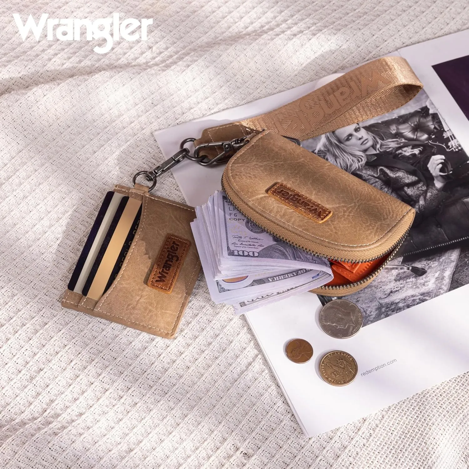Montana West Wrangler KeyChain Wallet Wristlet Wallets for Women Dual Pouch Wristlet Rfid Blocking Credit Card Holder Wallet