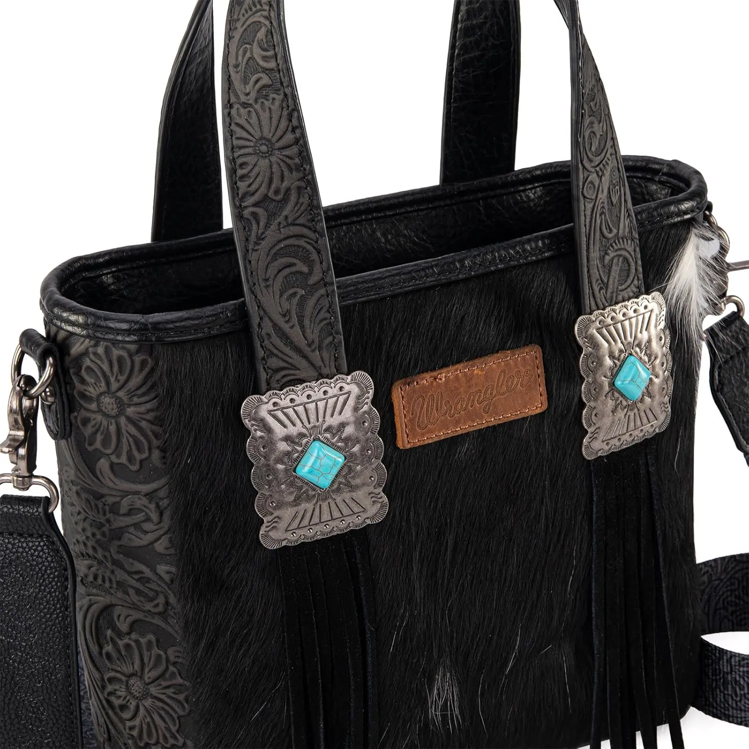 Montana West X Wrangler Cowhide Tote Bag for Women Western Tooling Handbag Leather Fringing With Turquoise Stone Concho