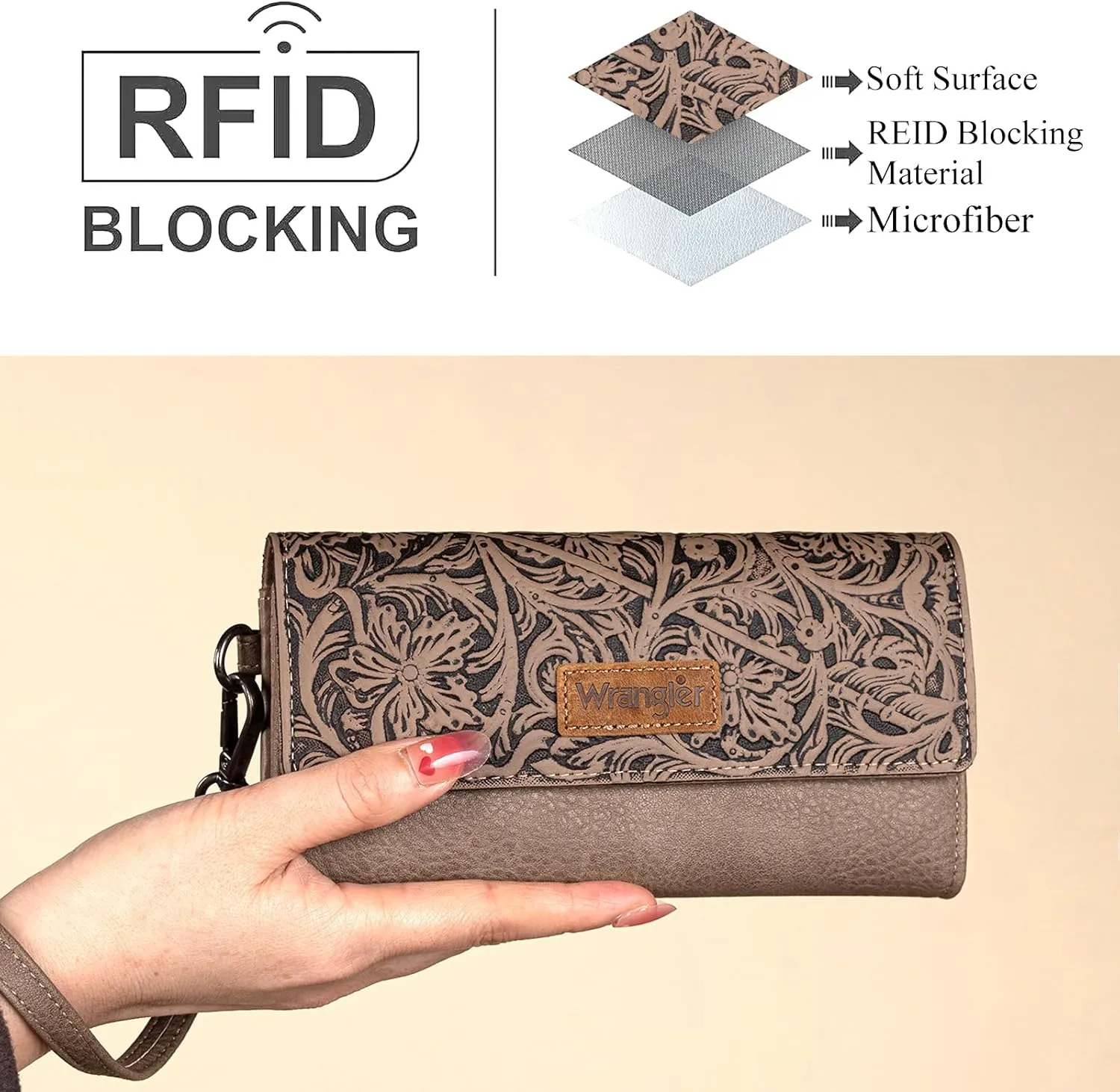 Montana West X Wrangler Western Wallets for Women Trifold Wristlet Wallets Large Capacity Women Clutch Wallet with Coin Purse