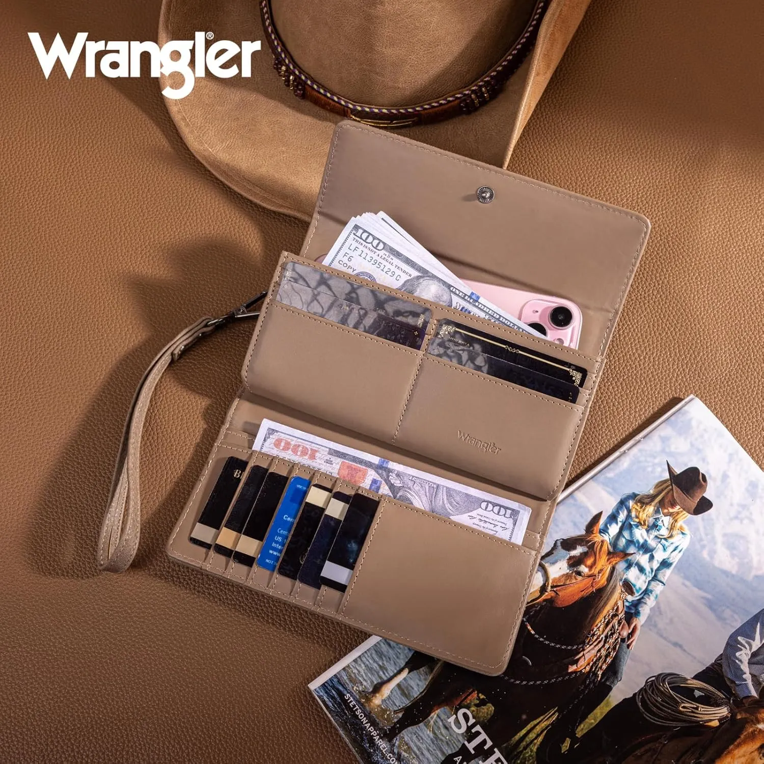 Montana West X Wrangler Western Wallets for Women Trifold Wristlet Wallets Large Capacity Women Clutch Wallet with Coin Purse