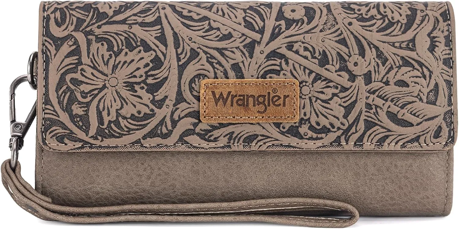 Montana West X Wrangler Western Wallets for Women Trifold Wristlet Wallets Large Capacity Women Clutch Wallet with Coin Purse