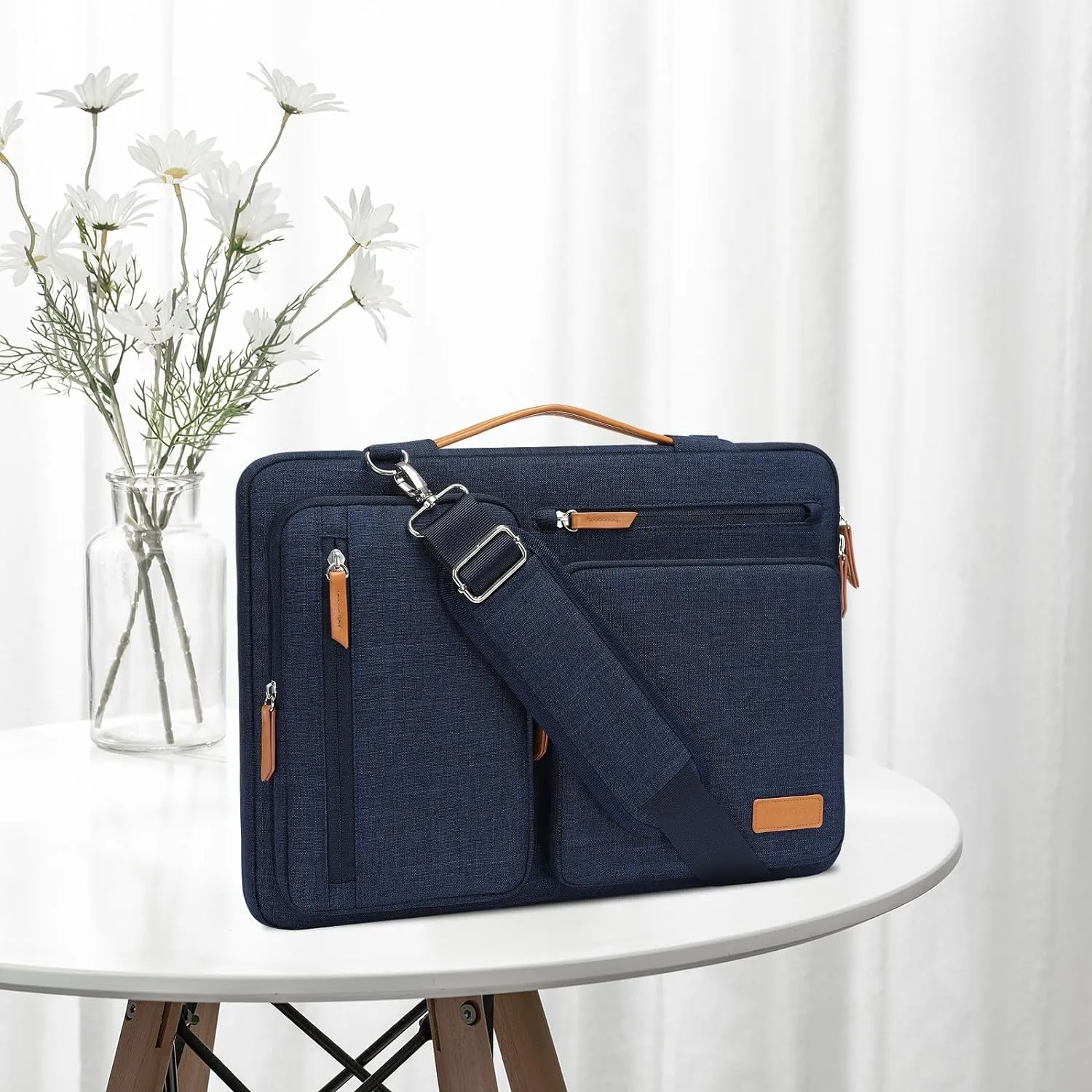 MOSISO 360 Protective Laptop Shoulder Bag,14 inch Computer Bags Compatible with MacBook Air 15 inch M4 M3 M2/Pro A1990 A1707,Side Open Messenger Bag with 4 Zipper Pockets, Navy Blue