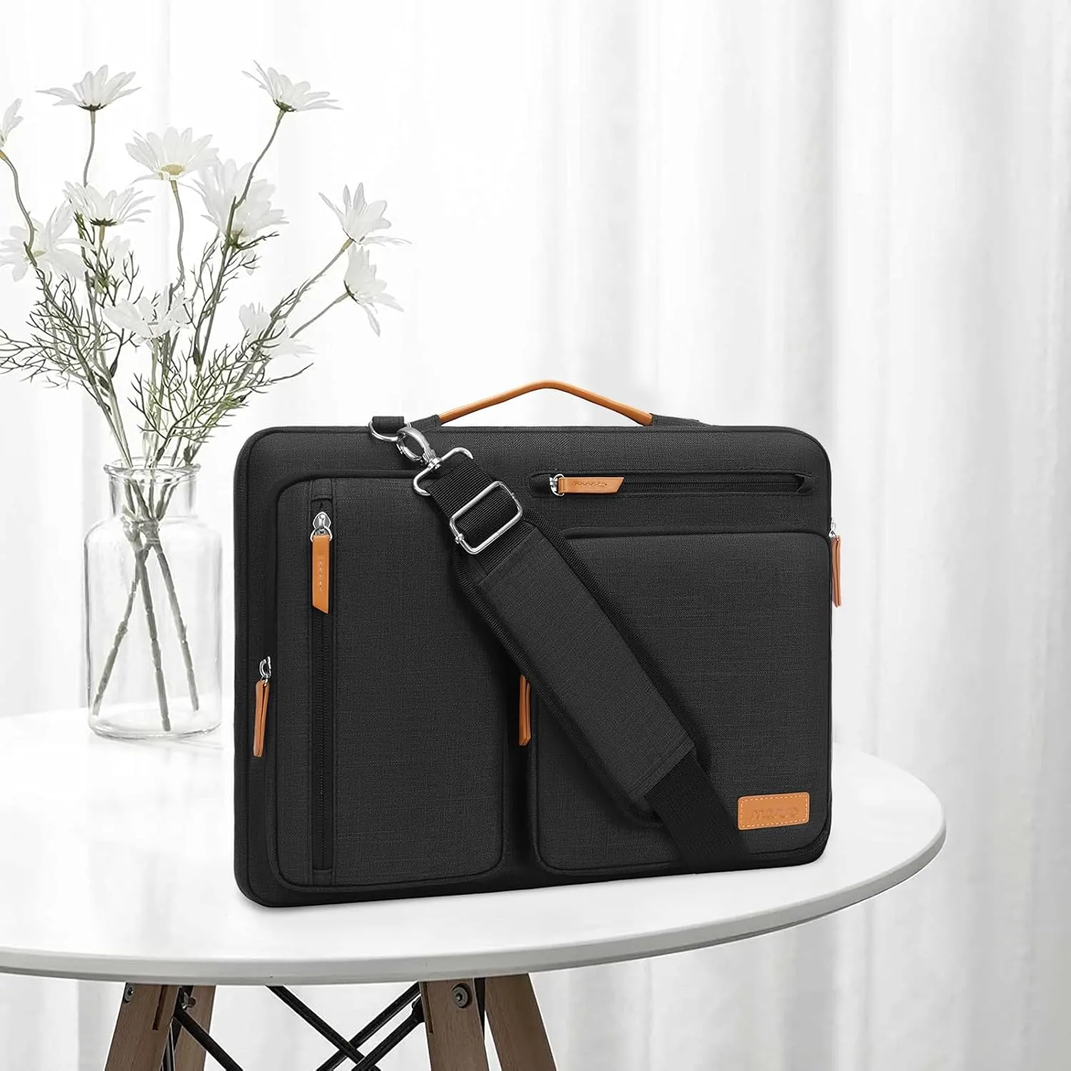 MOSISO 360 Protective Laptop Shoulder Bag,15-15.6 inch Computer Bags Compatible with MacBook Pro 16 inch, HP, Dell, Lenovo, Asus Notebook,Side Open Messenger Bag with 4 Zipper Pockets, Black