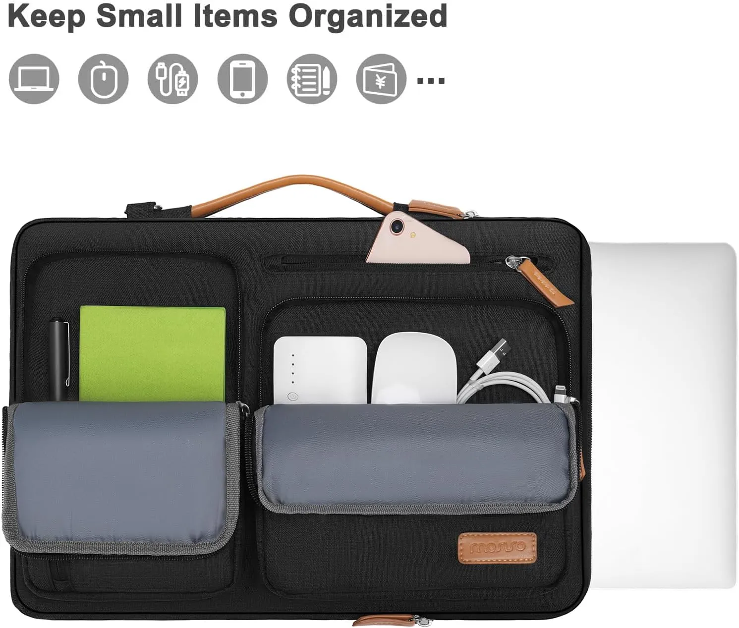 MOSISO 360 Protective Laptop Shoulder Bag,15-15.6 inch Computer Bags Compatible with MacBook Pro 16 inch, HP, Dell, Lenovo, Asus Notebook,Side Open Messenger Bag with 4 Zipper Pockets, Black
