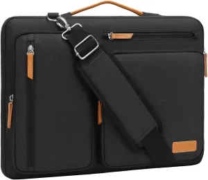 MOSISO 360 Protective Laptop Shoulder Bag,15-15.6 inch Computer Bags Compatible with MacBook Pro 16 inch, HP, Dell, Lenovo, Asus Notebook,Side Open Messenger Bag with 4 Zipper Pockets, Black