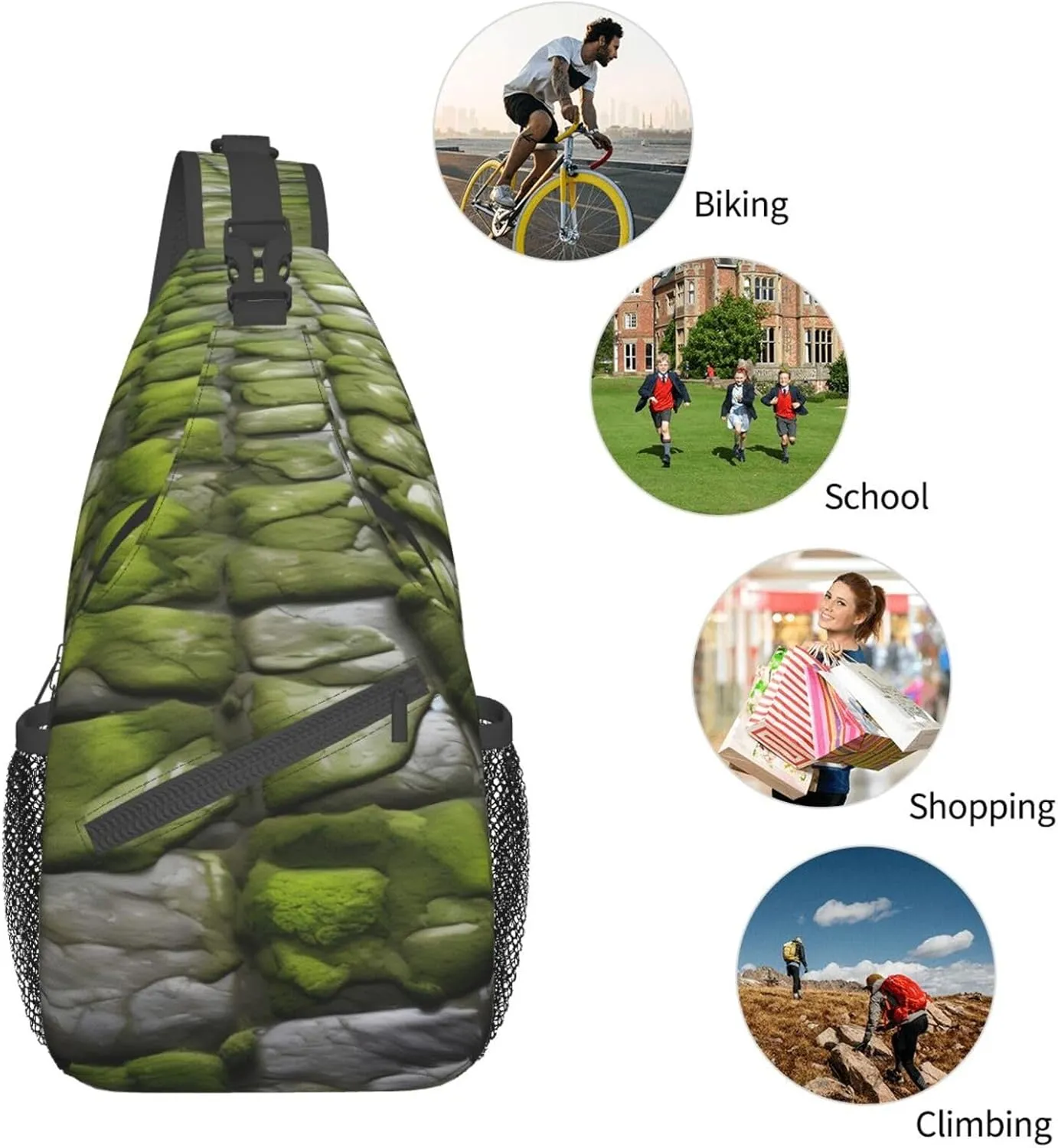 Moss Stone Pavement High Storage Capacity Chest Bag Diagonally Sling Backpack Crossbody Shoulder Bag For Men Women