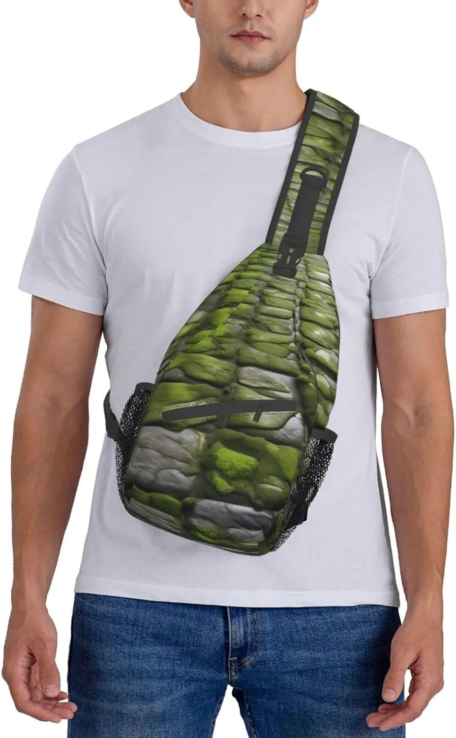 Moss Stone Pavement High Storage Capacity Chest Bag Diagonally Sling Backpack Crossbody Shoulder Bag For Men Women