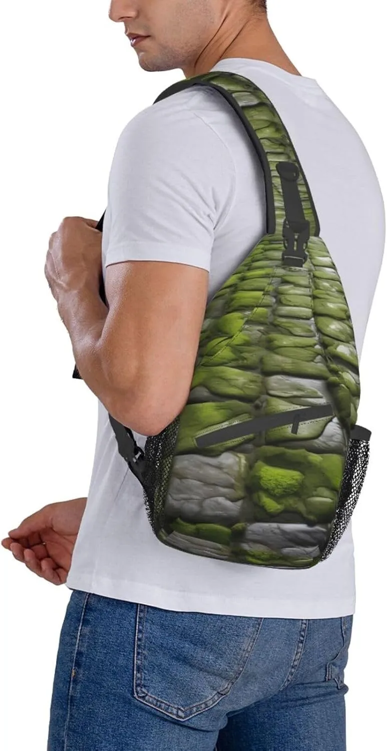 Moss Stone Pavement High Storage Capacity Chest Bag Diagonally Sling Backpack Crossbody Shoulder Bag For Men Women