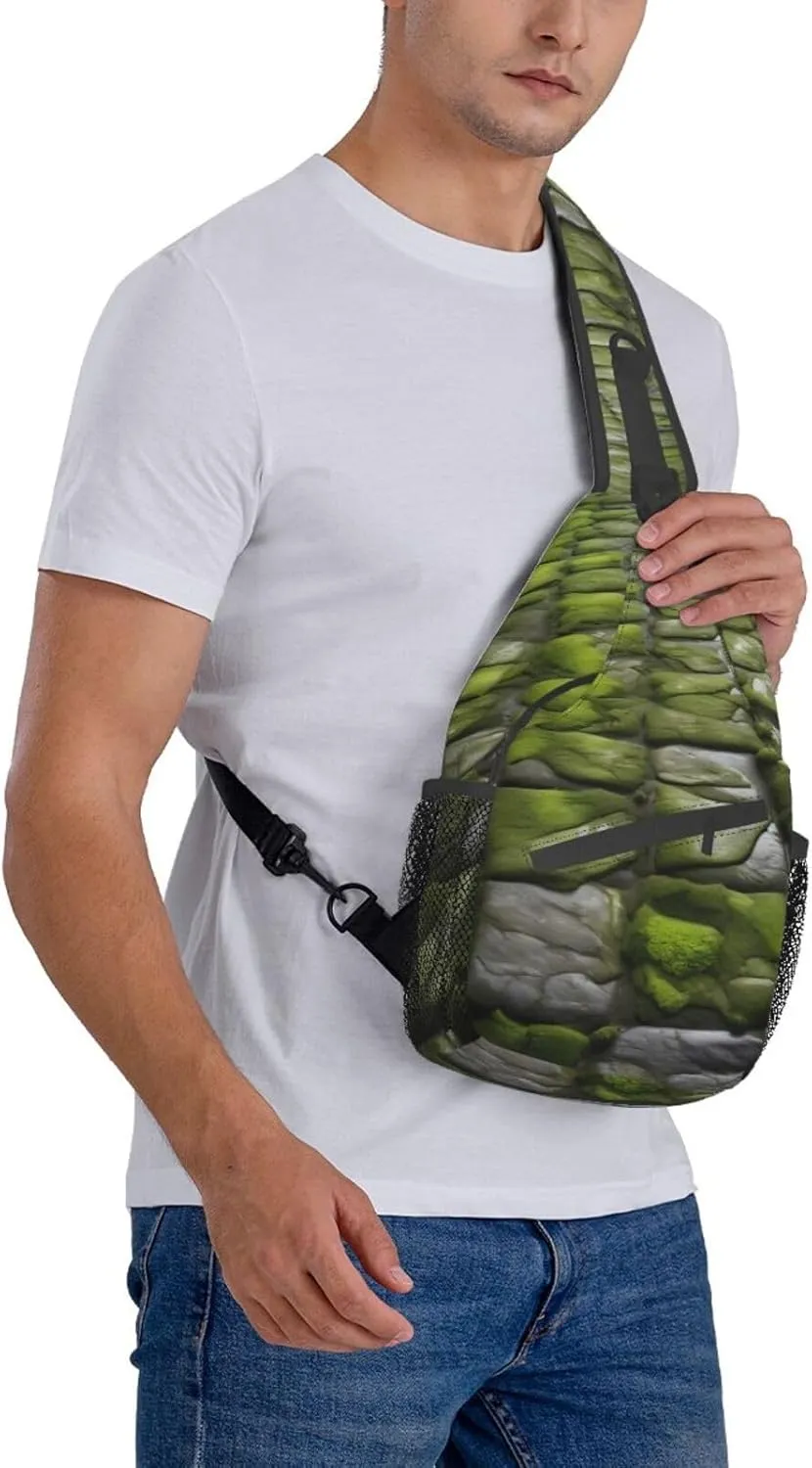 Moss Stone Pavement High Storage Capacity Chest Bag Diagonally Sling Backpack Crossbody Shoulder Bag For Men Women