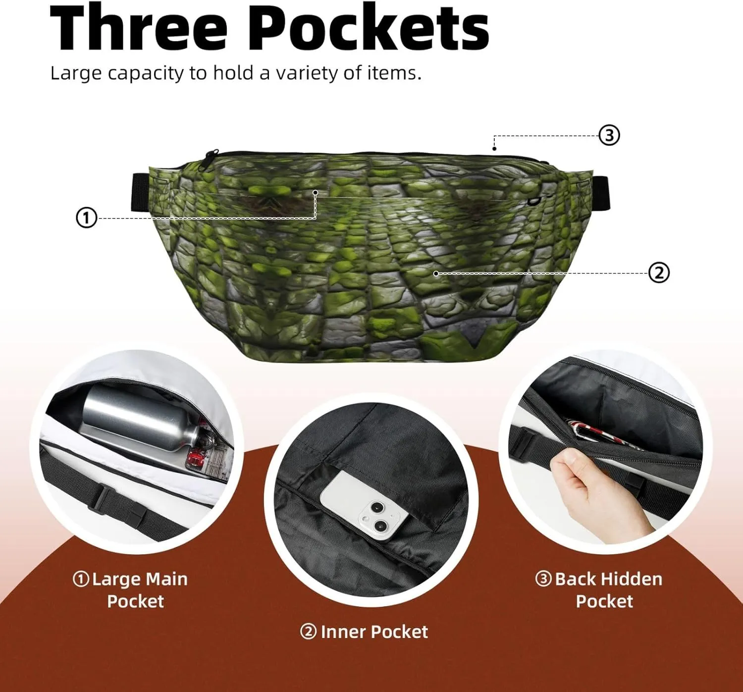 Moss Stone Pavement Multi-Purpose Fanny Pack and Crossbody Bag - High Capacity with Zipper Pockets, Ideal for Men and Women