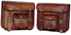 Motorcycle Large Saddle Tan color Studed 2 Strap Real leather Saddlebag Biker Bag