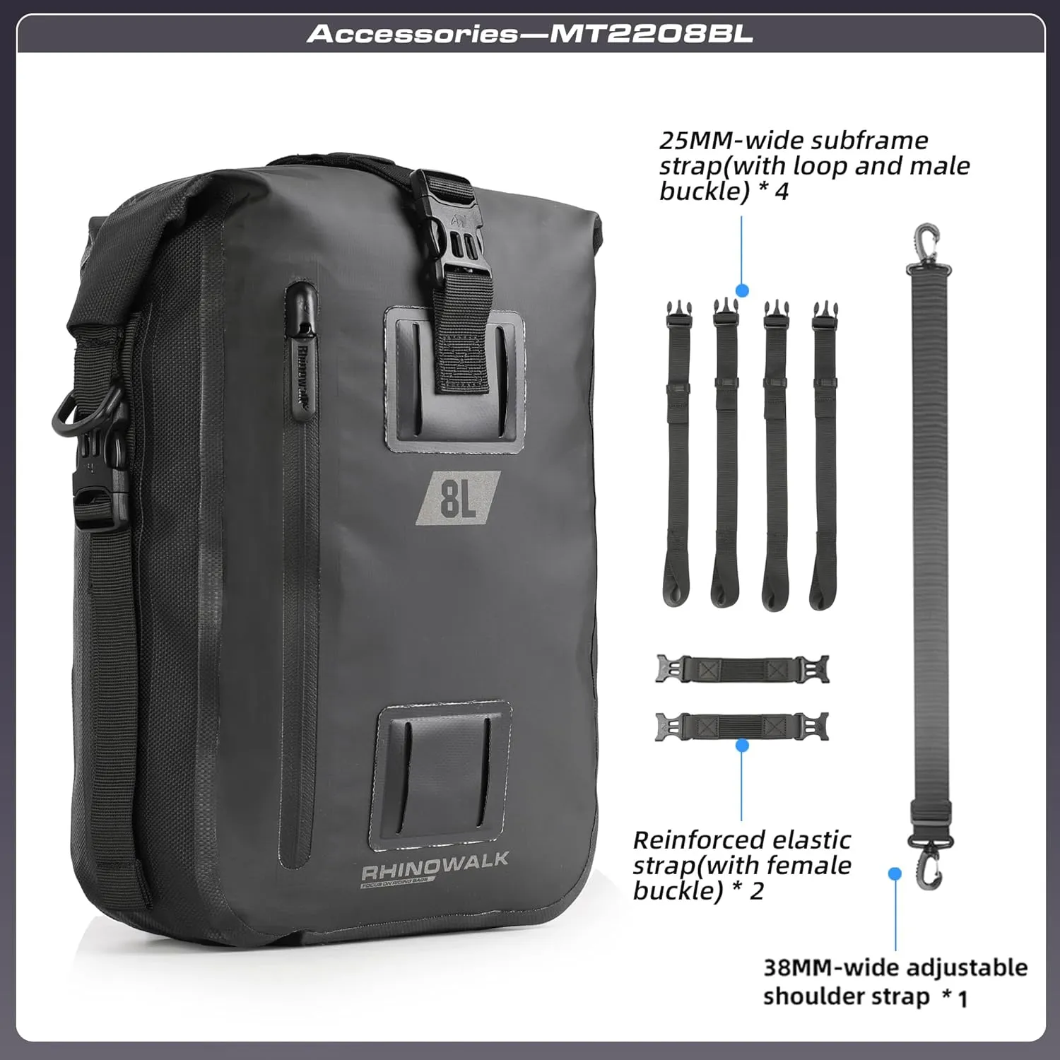 Motorcycle Tail Bag,Rhinowalk Waterproof Tail Bag,Motorcycle Rear Seat Bag,Motorbike backpack,Rhinowalk Side Bag,Black 8L