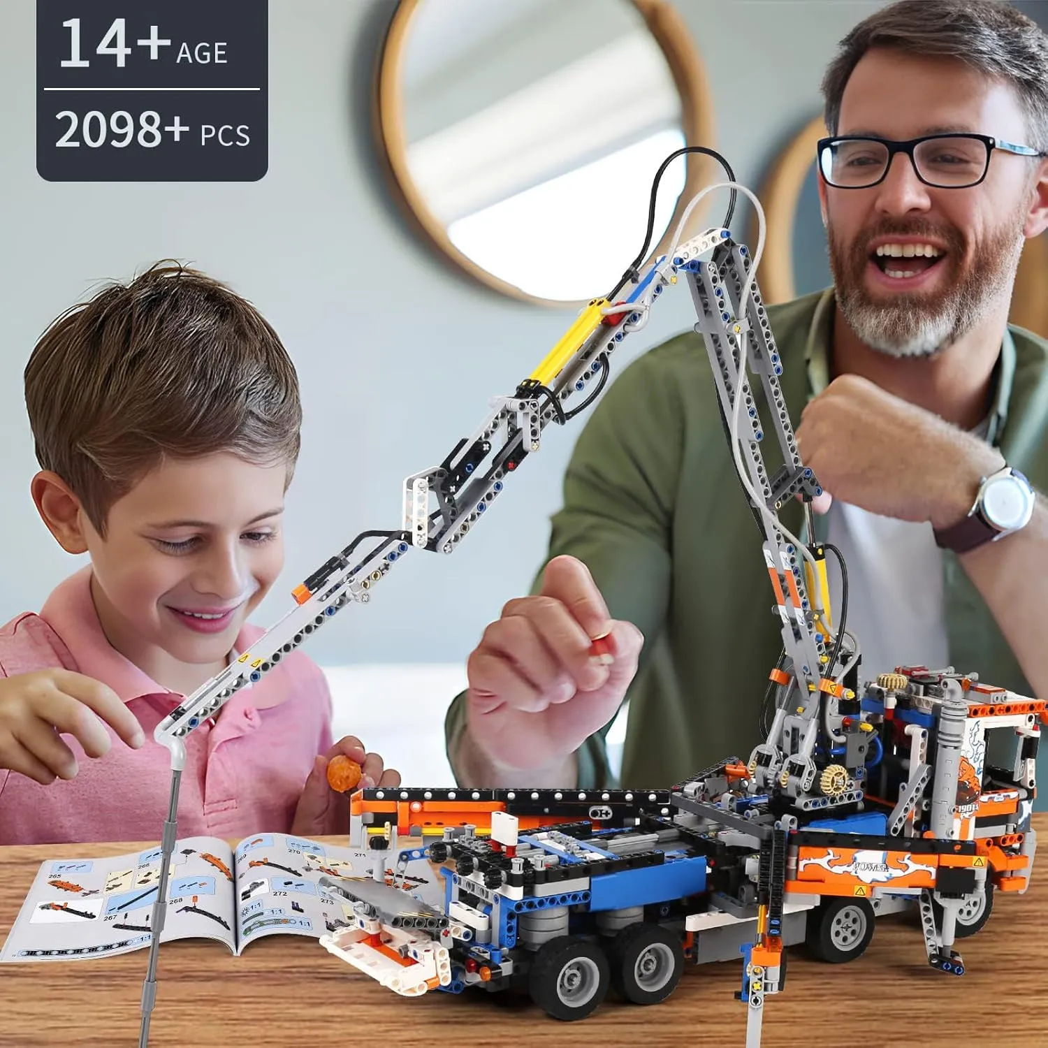 Mould King Concrete Pump Truck Building Set for Kids Ages 8 , Terrain Tow Truck Model Toys (2,098Pieces)